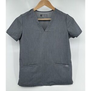 FIGS Casma XS Short Sleeve Scrub Top Graphite Gray Front Pockets Medical Women's